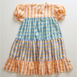 OEUF NYC Tiered Dress Papaya/Gingham 2/3 years old